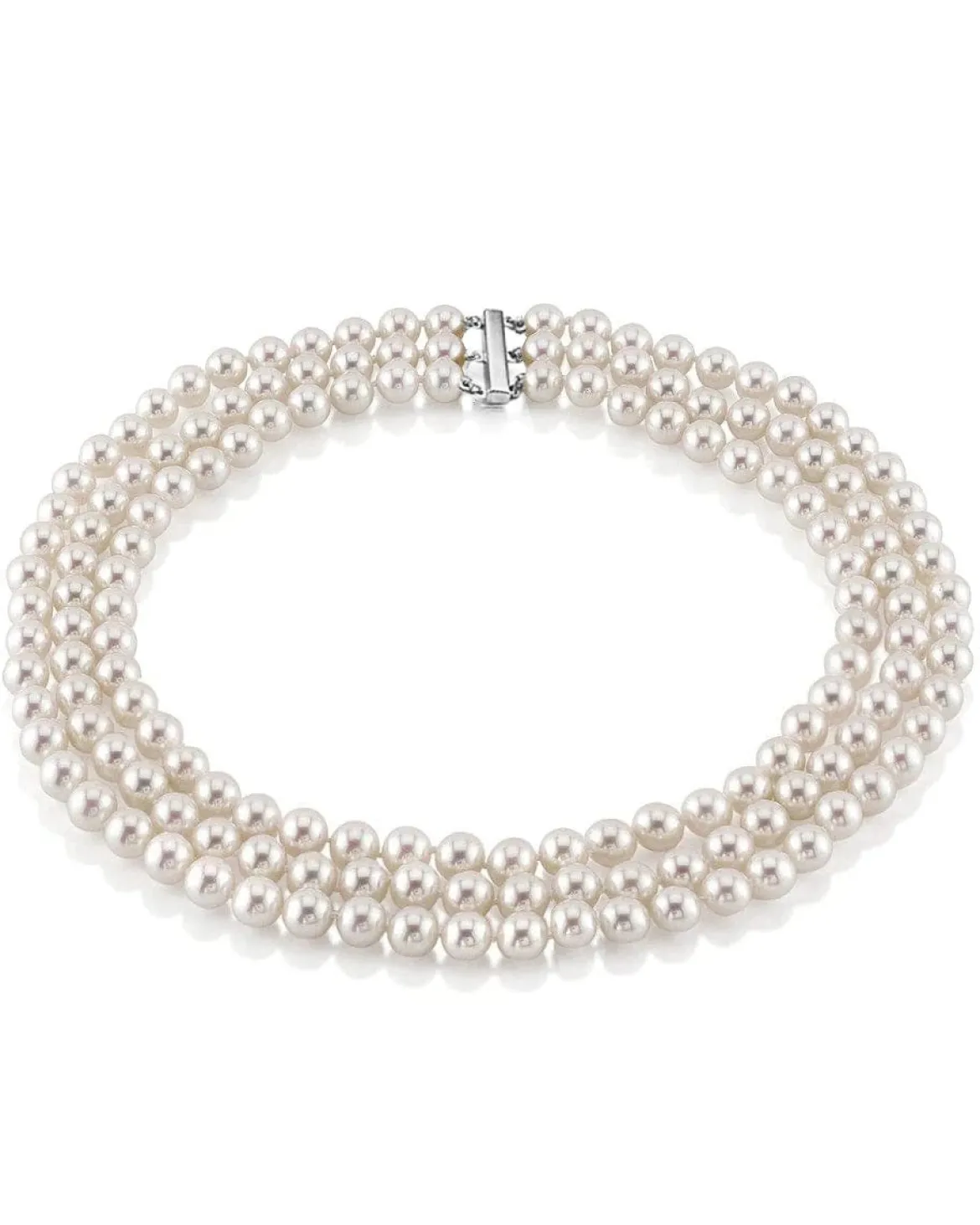 Hanadama Akoya White Pearl Triple Strand Necklace