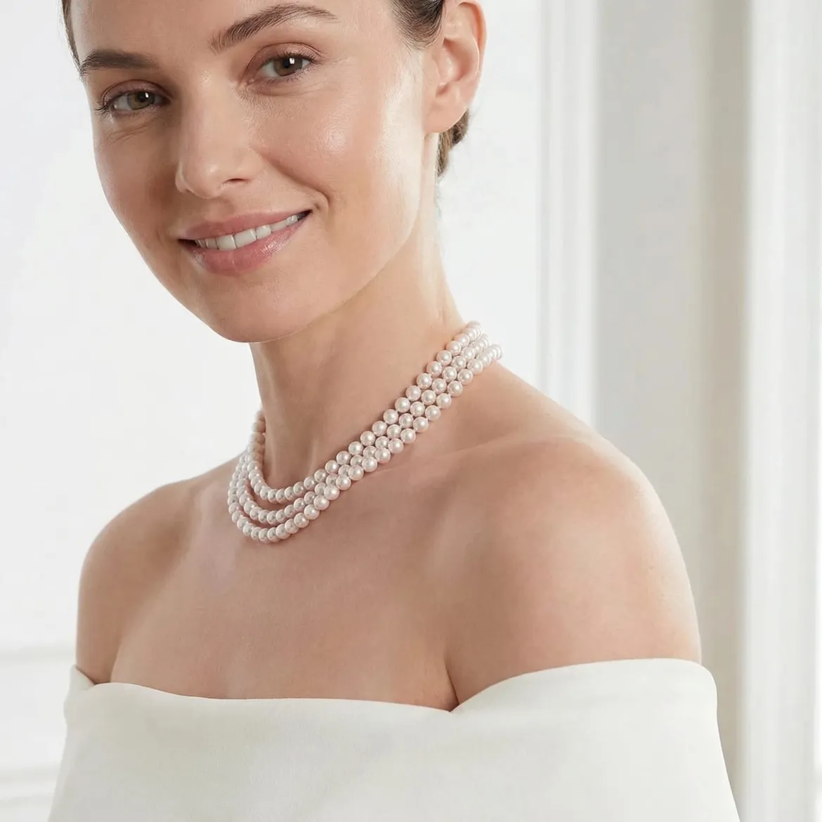 Hanadama Akoya White Pearl Triple Strand Necklace
