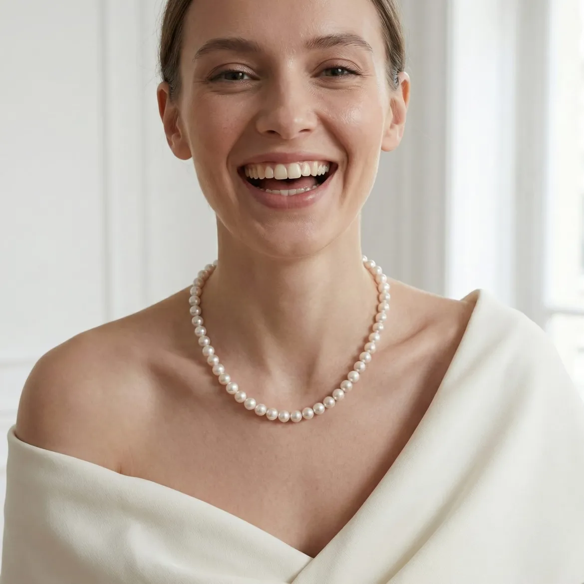 Hanadama Japanese White Akoya Graduated Pearl Necklace, 6.0-9.0mm