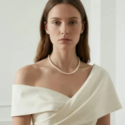 Hanadama Japanese White Akoya Pearl Necklace, 6.0-6.5mm