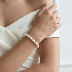 Hanadama Japanese White Akoya Pearl Bracelet, 6.0-6.5mm