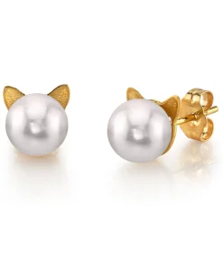 Japanese Akoya Pearl Kitty Cat Stud Earrings