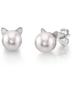 Japanese Akoya Pearl Kitty Cat Stud Earrings