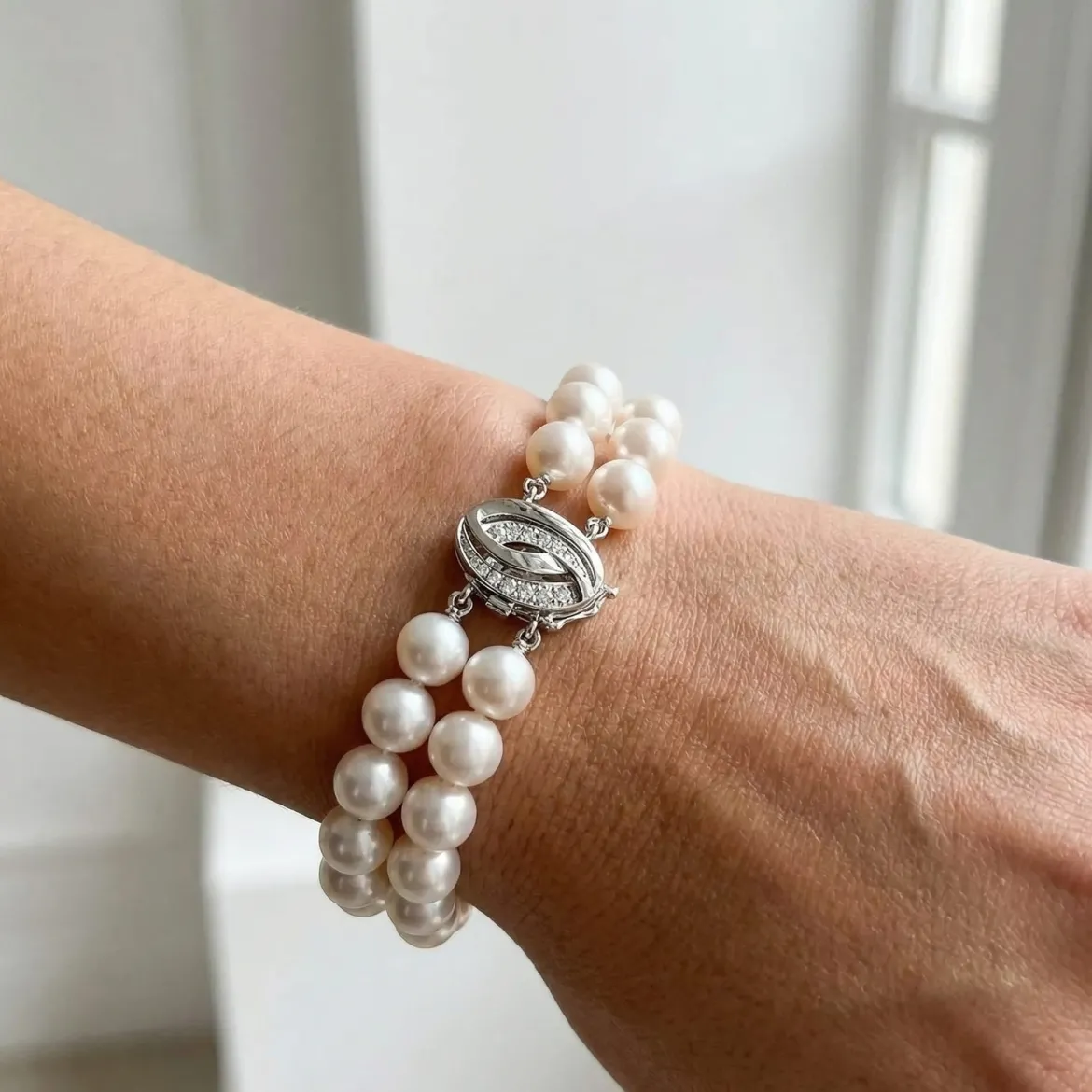 Japanese Large Akoya White Pearl Double Bracelet- Choose Your Quality