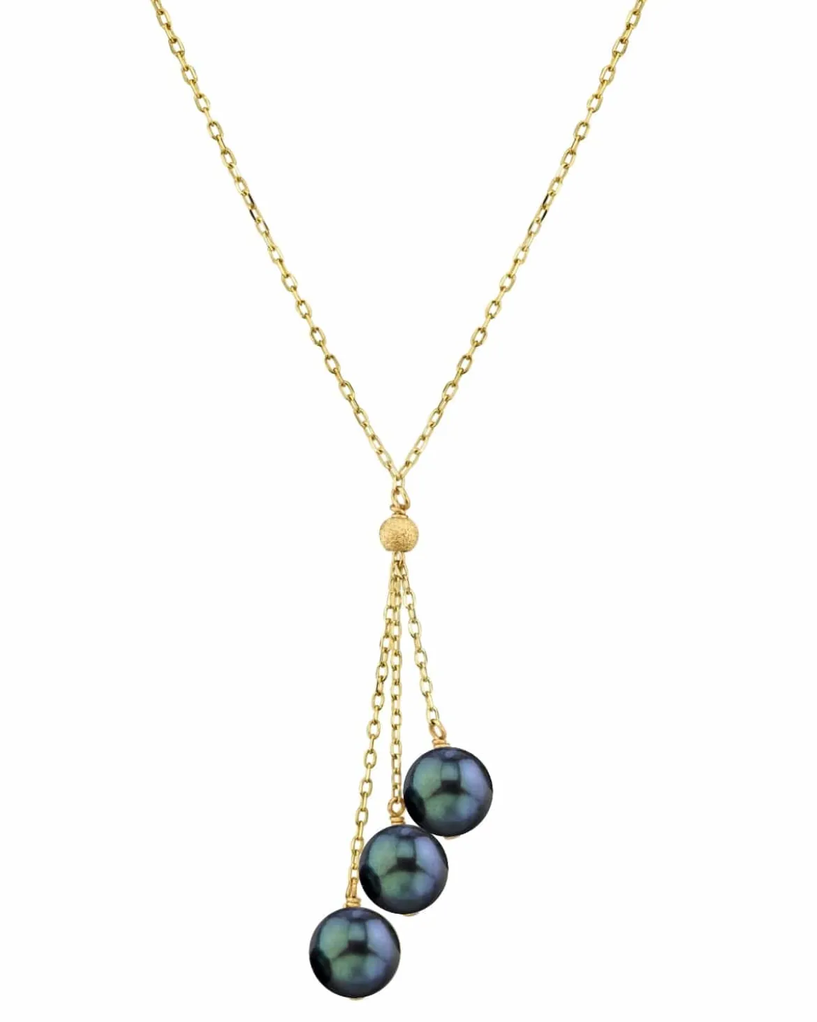 14K Gold Black Japanese Akoya Pearl Tin Cup Cluster Pendant