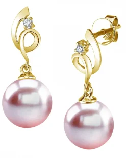 14K Gold Pink Freshwater Pearl & Diamond Symphony Earrings