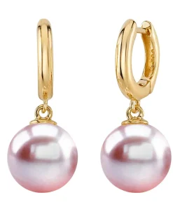 14K Gold Pink Freshwater Pearl Huggie Mary Earrings