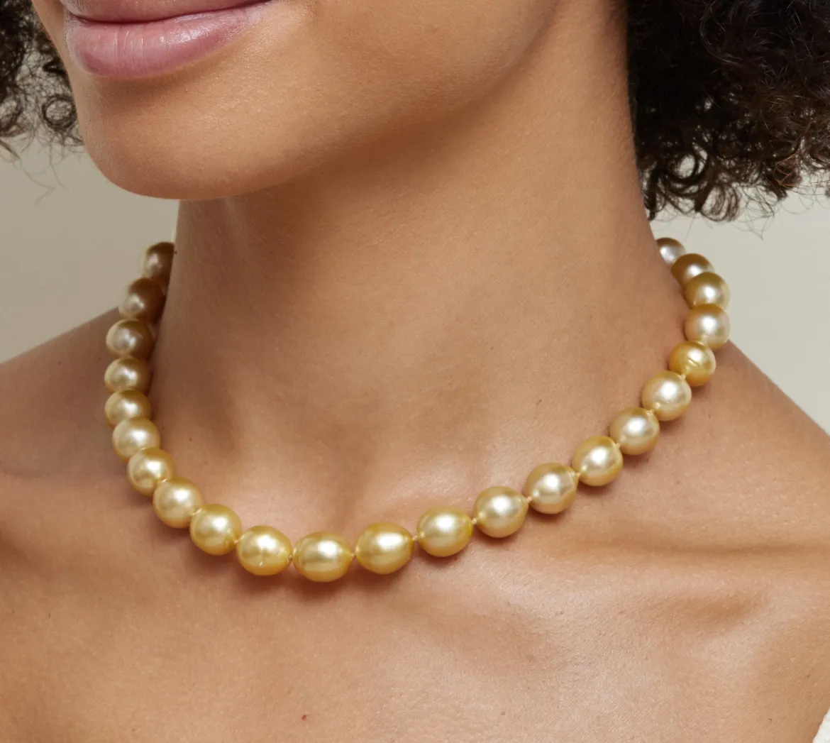 10-12mm Baroque Shaped Golden South Sea Pearl Necklace - AAA Quality