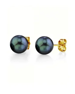 7.0-7.5mm Black Akoya Round Pearl Stud Earrings