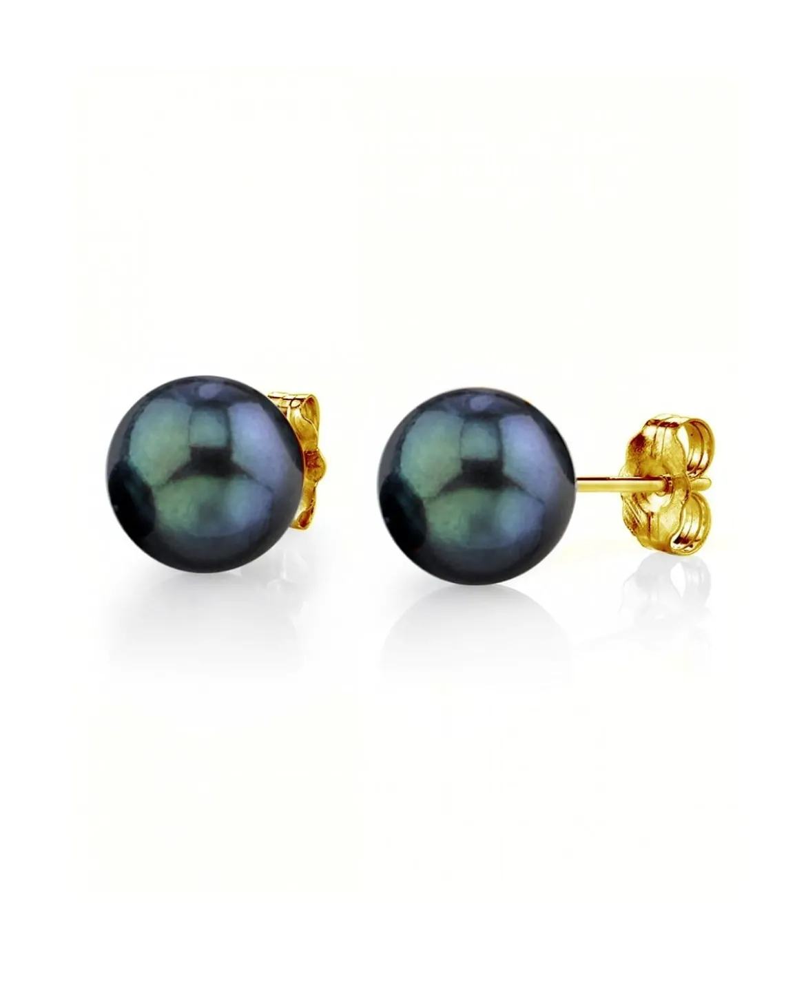 7.0-7.5mm Black Akoya Round Pearl Stud Earrings