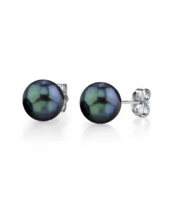 7.0-7.5mm Black Akoya Round Pearl Stud Earrings