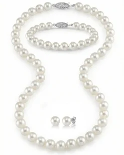 8.5-9.5mm Freshwater Pearl Necklace, Bracelet & Earrings