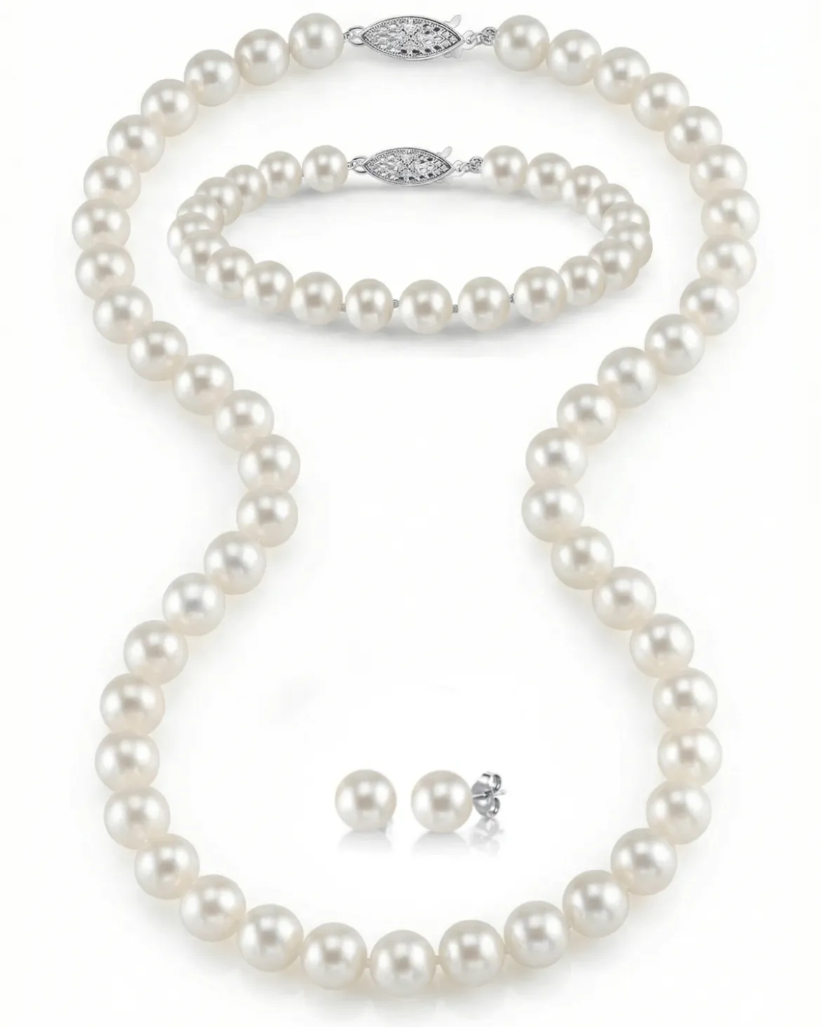 8.5-9.5mm Freshwater Pearl Necklace, Bracelet & Earrings