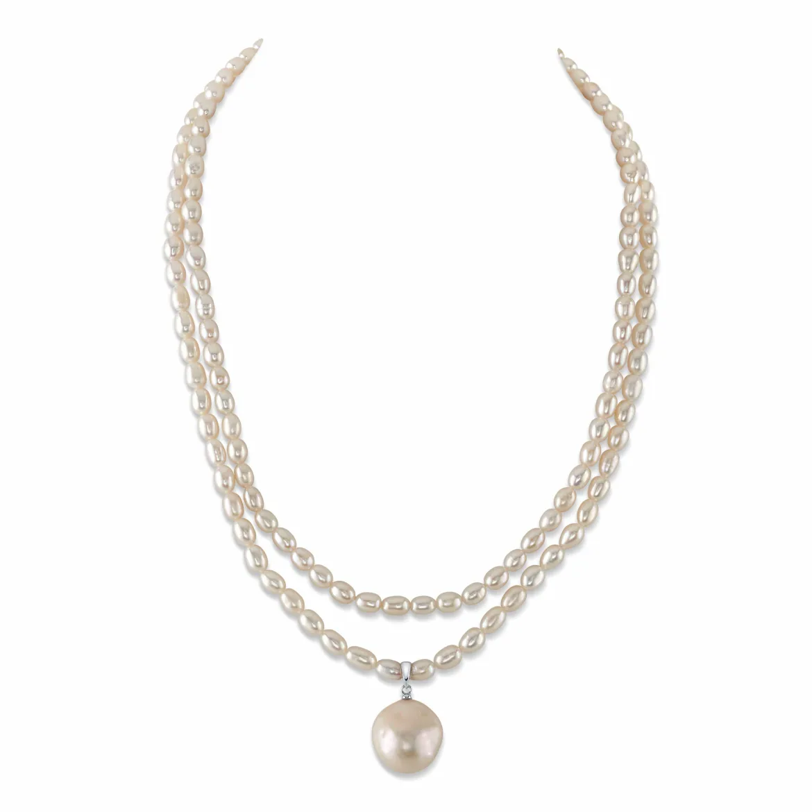 4.5-5.0mm Oval White Freshwater Pearl Double Strand Necklace