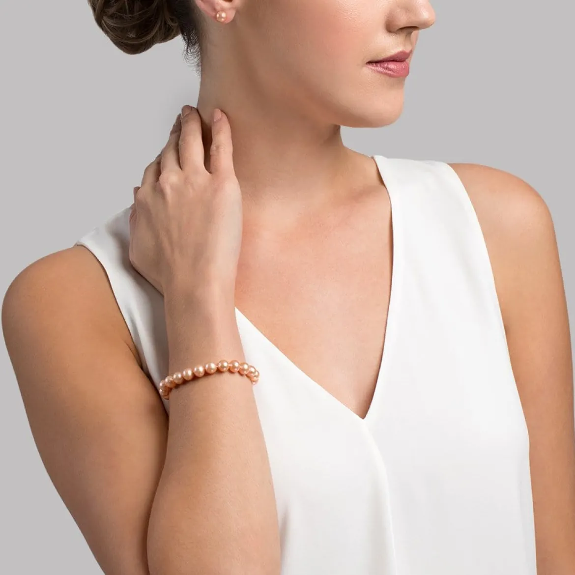 7.0-7.5mm Peach Freshwater Pearl Bracelet - AAAA Quality