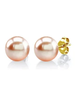 9mm Peach Freshwater Round Pearl Stud Earrings