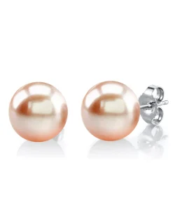 10mm Peach Freshwater Round Pearl Stud Earrings