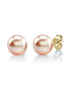 7mm Peach Freshwater Round Pearl Stud Earrings