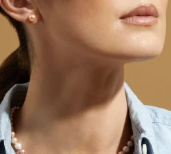7mm Peach Freshwater Round Pearl Stud Earrings