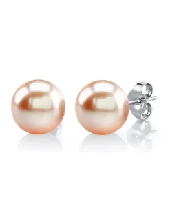 8mm Peach Freshwater Round Pearl Stud Earrings