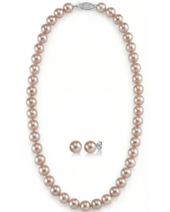 7.0-7.5mm Pink Freshwater Choker Length Pearl Necklace & Earrings