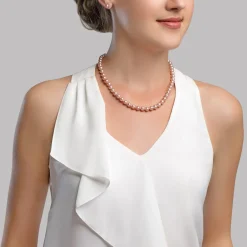 7.0-7.5mm Pink Freshwater Pearl Necklace & Earrings