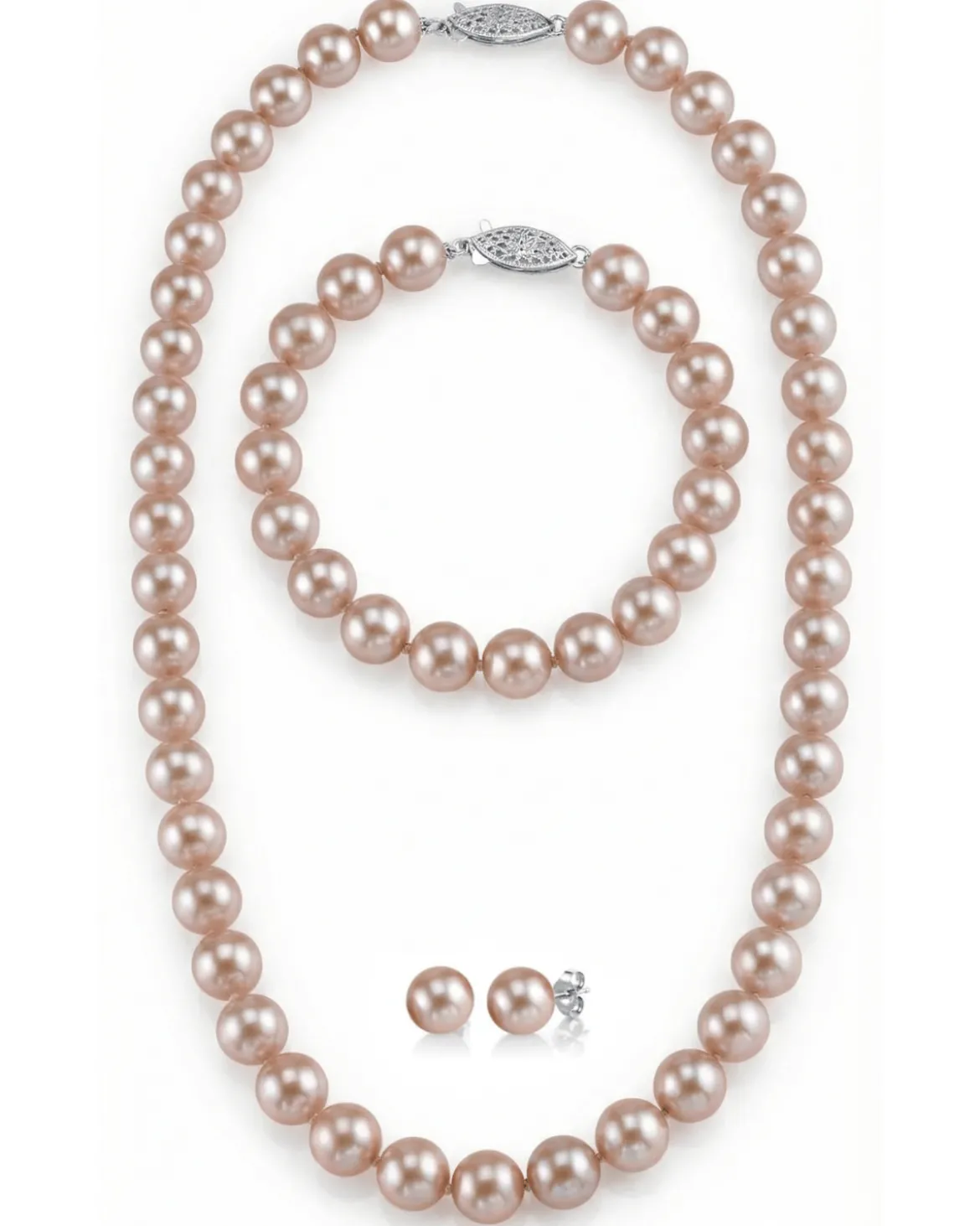 8.0-8.5mm Pink Freshwater Pearl Necklace, Bracelet & Earrings