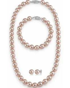 7.0-7.5mm Pink Freshwater Pearl Necklace, Bracelet & Earrings
