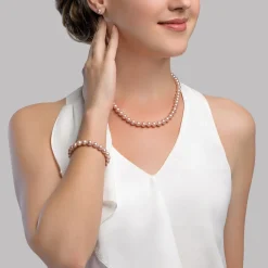 7.0-7.5mm Pink Freshwater Pearl Necklace, Bracelet & Earrings