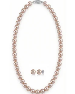 8.0-8.5mm Pink Freshwater Pearl Necklace & Earrings