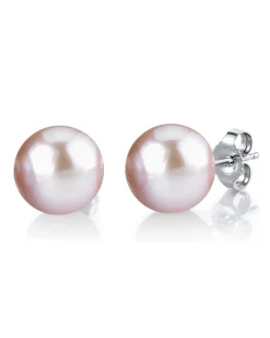 10mm Pink Freshwater Round Pearl Stud Earrings