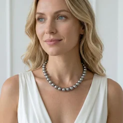 11-13mm Silver Tahitian South Sea Pearl Necklace - AAAA Quality