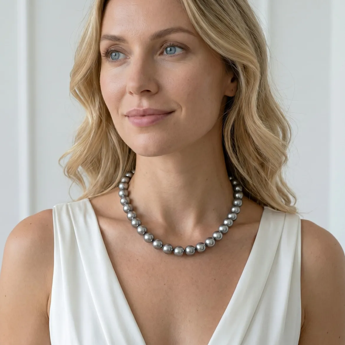 11-13mm Silver Tahitian South Sea Pearl Necklace - AAAA Quality