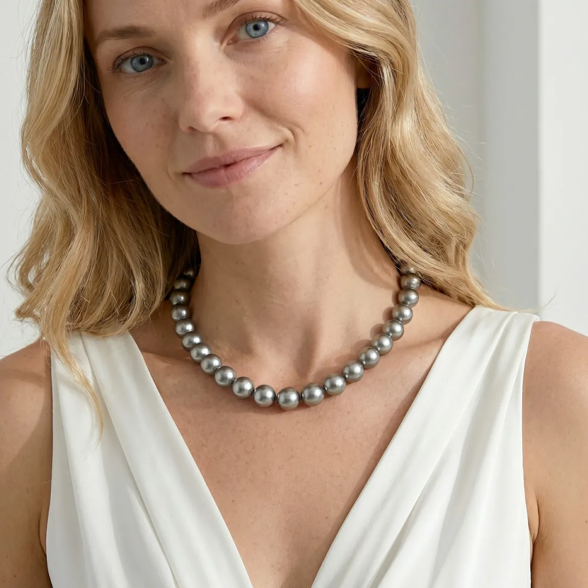11-13mm Silver Tahitian South Sea Pearl Necklace - AAAA Quality