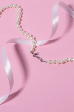 6.0-6.5mm White Freshwater Cultured Pearl Love Necklace