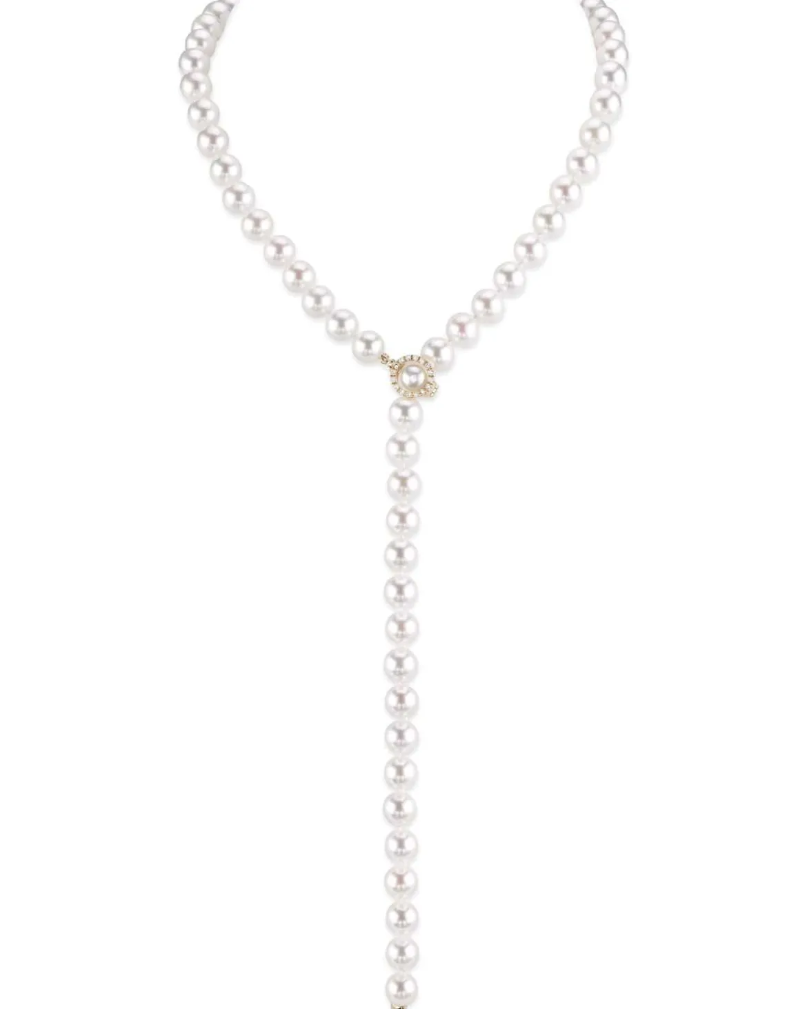 8.0-8.5mm White Freshwater Pearl & Diamond Adjustable Y-Shape Necklace- AAAA Quality