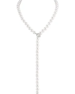 8.0-8.5mm White Freshwater Pearl & Diamond Adjustable Y-Shape Necklace- AAAA Quality