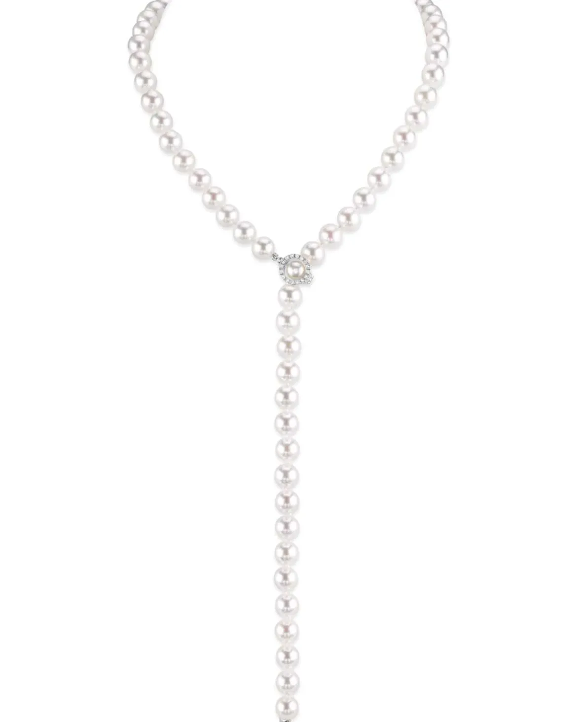 8.0-8.5mm White Freshwater Pearl & Diamond Adjustable Y-Shape Necklace- AAAA Quality