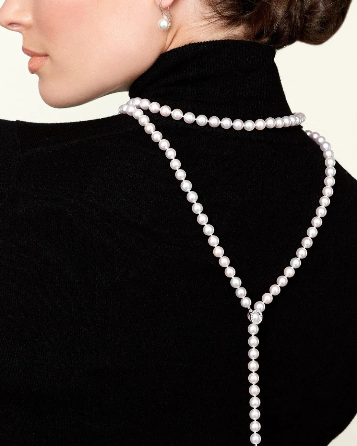 8.0-8.5mm White Freshwater Pearl & Diamond Adjustable Y-Shape Necklace- AAAA Quality
