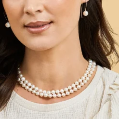 7.0-7.5mm White Freshwater Pearl Double Strand Necklace