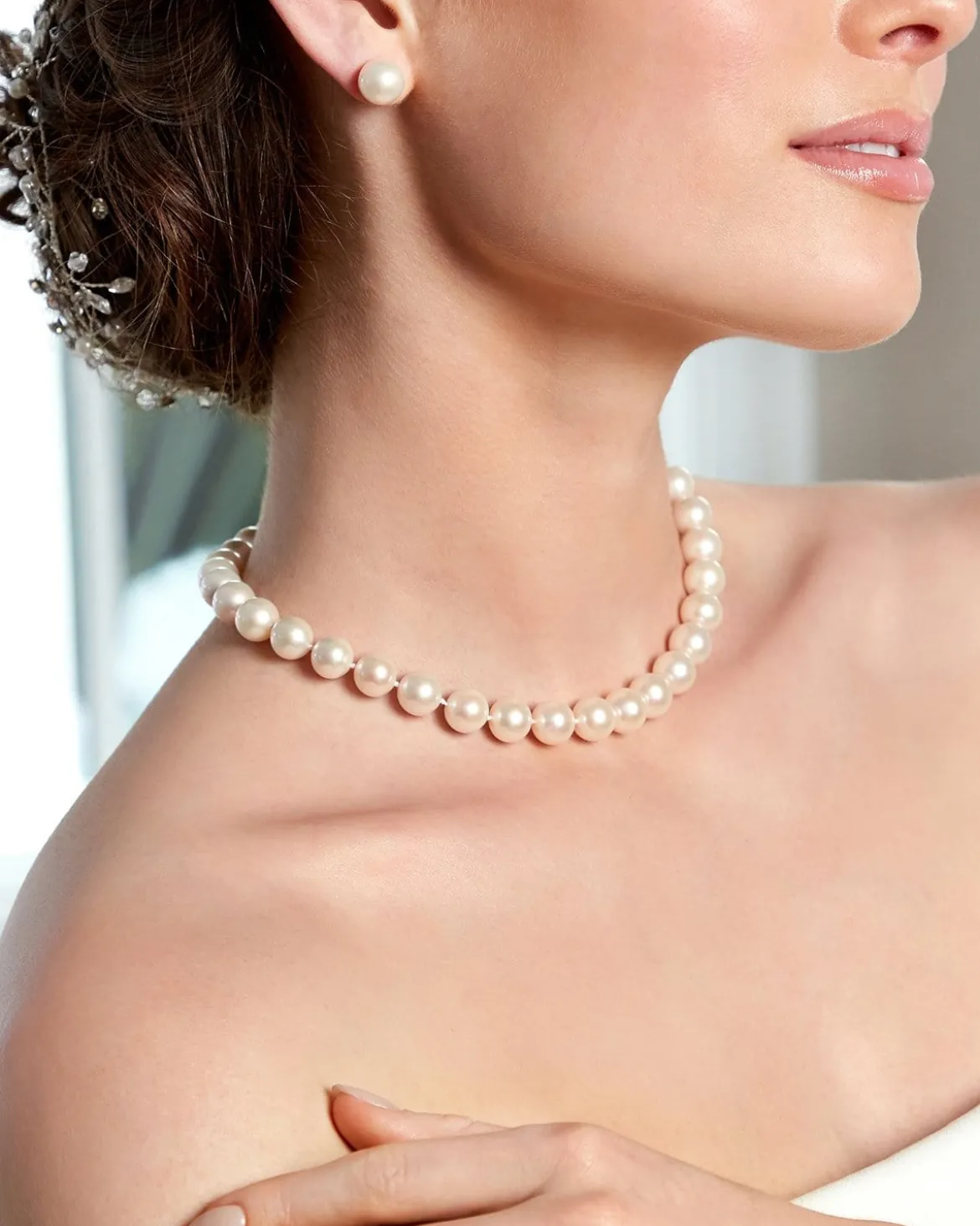 9.5-10.5mm White Freshwater Pearl Necklace - AAA Quality