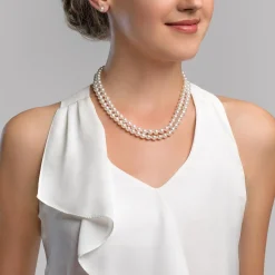 3.0-9.0mm White Freshwater Pearl Graduated Double Strand Necklace