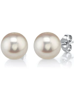 9mm White Freshwater Round Pearl Stud Earrings