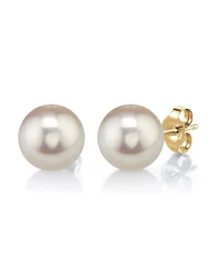 8mm White Freshwater Round Pearl Stud Earrings