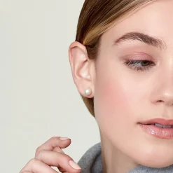 8mm White Freshwater Round Pearl Stud Earrings
