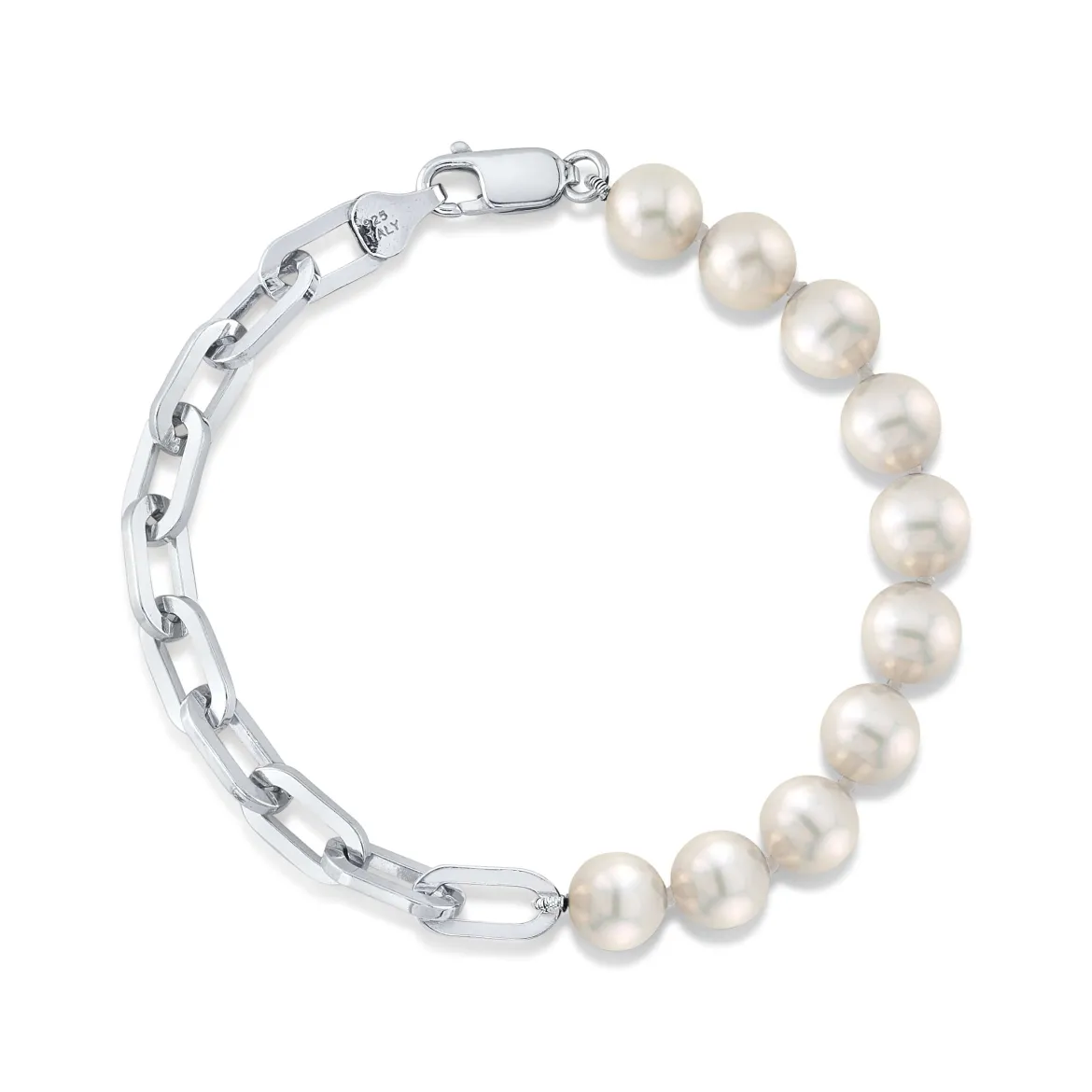 7mm White Freshwater Scarlett Pearl & Chain Bracelet
