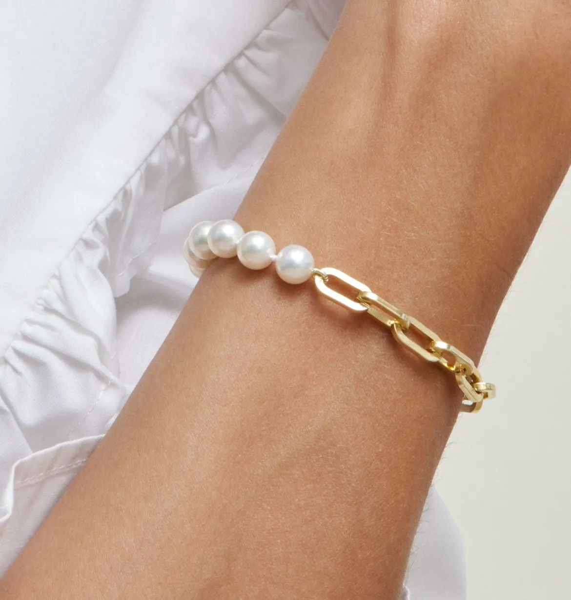 7mm White Freshwater Scarlett Pearl & Chain Bracelet