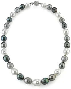 Multi-Color Tahitian & White South Sea Baroque Pearl Necklace, 9.0-12.0mm