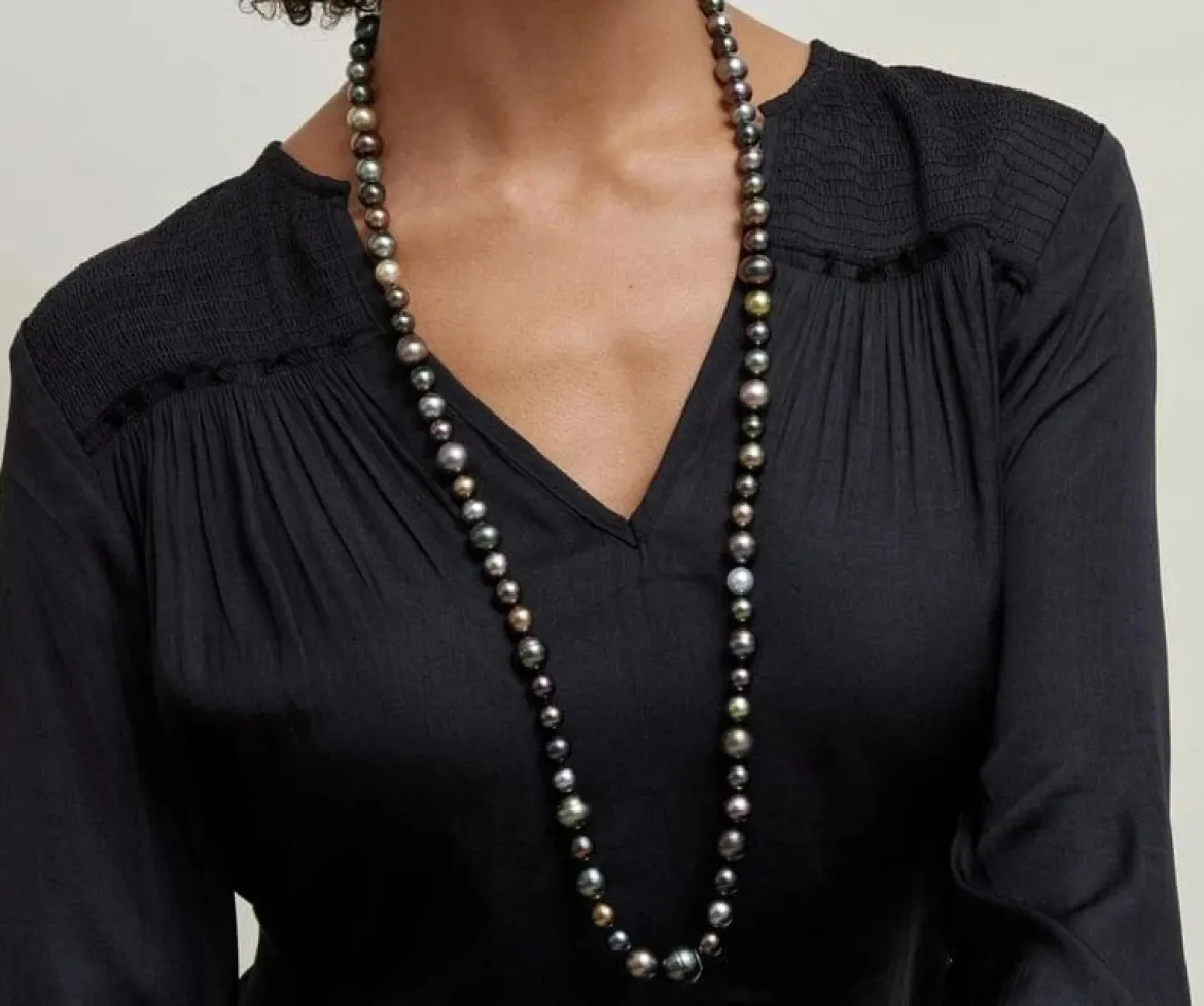 Multi-Color Tahitian Opera Length Pearl Necklace, 9.0-14.0mm