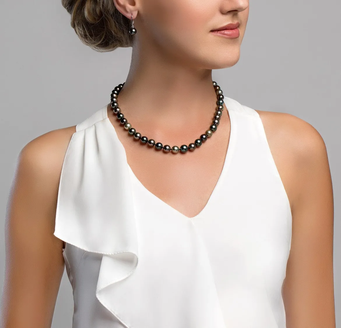 Multi-Color Tahitian True Round Pearl Necklace, 10.0-11.0mm - AAAA Quality